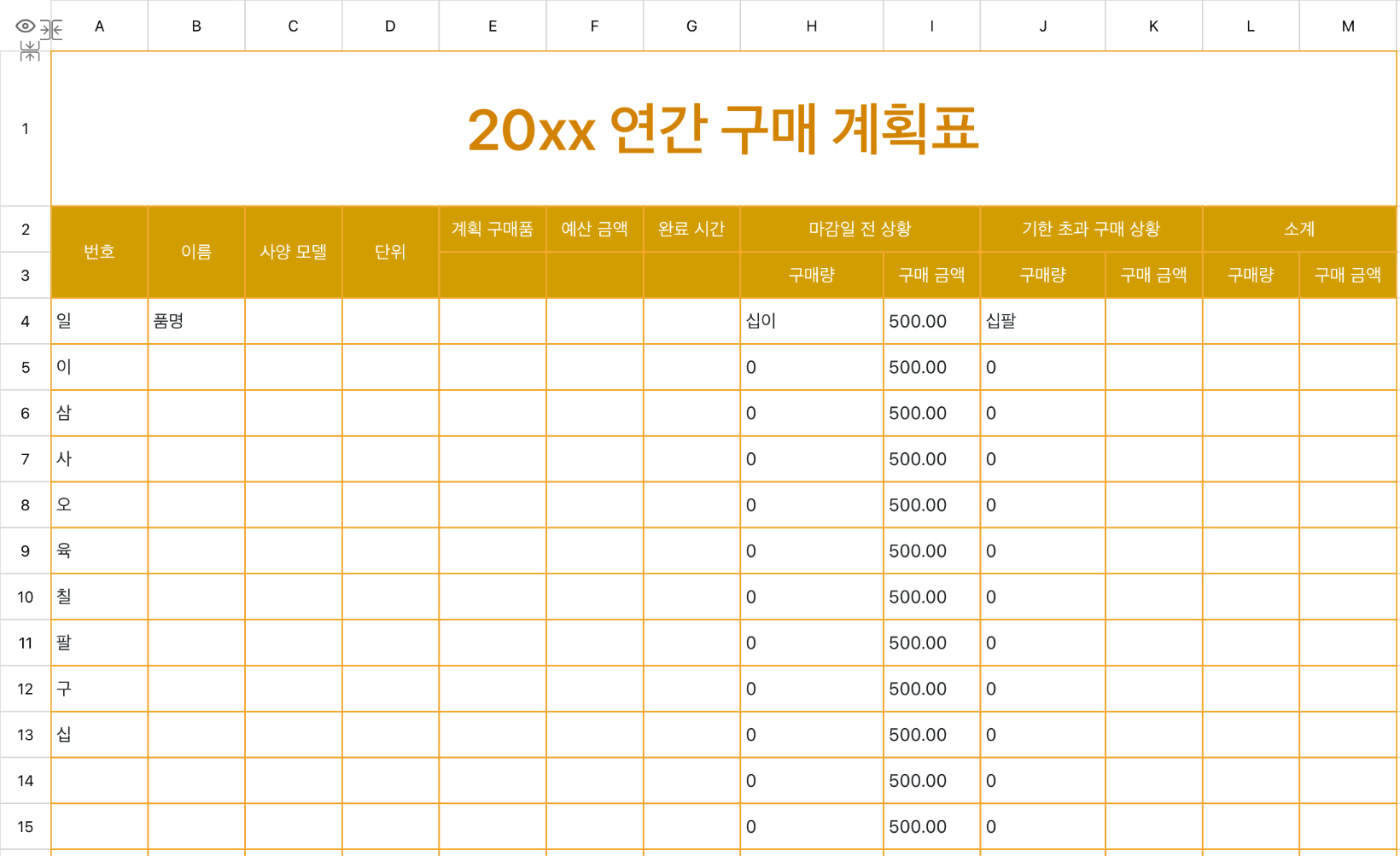구매 관리 계획표